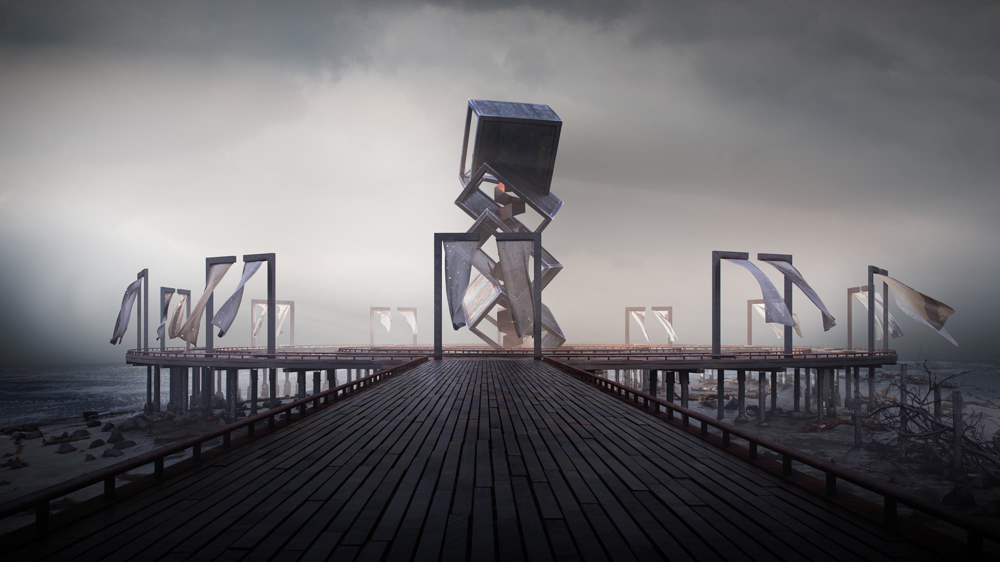 Düstere Szene an einem Pier